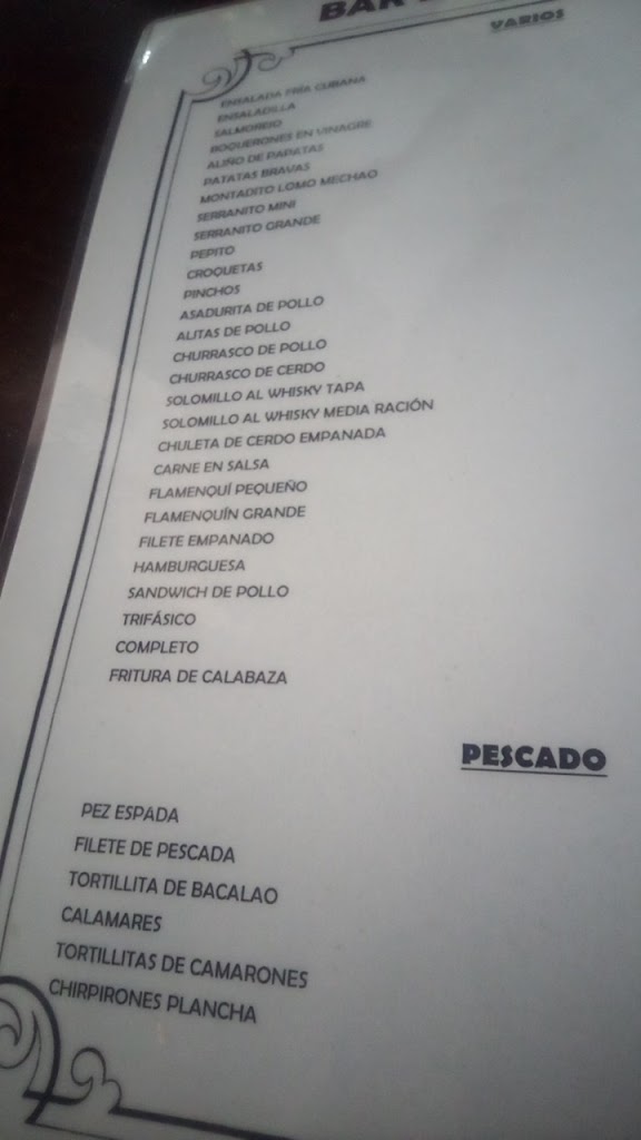 Cafe-bar Ambulatorio — Carta