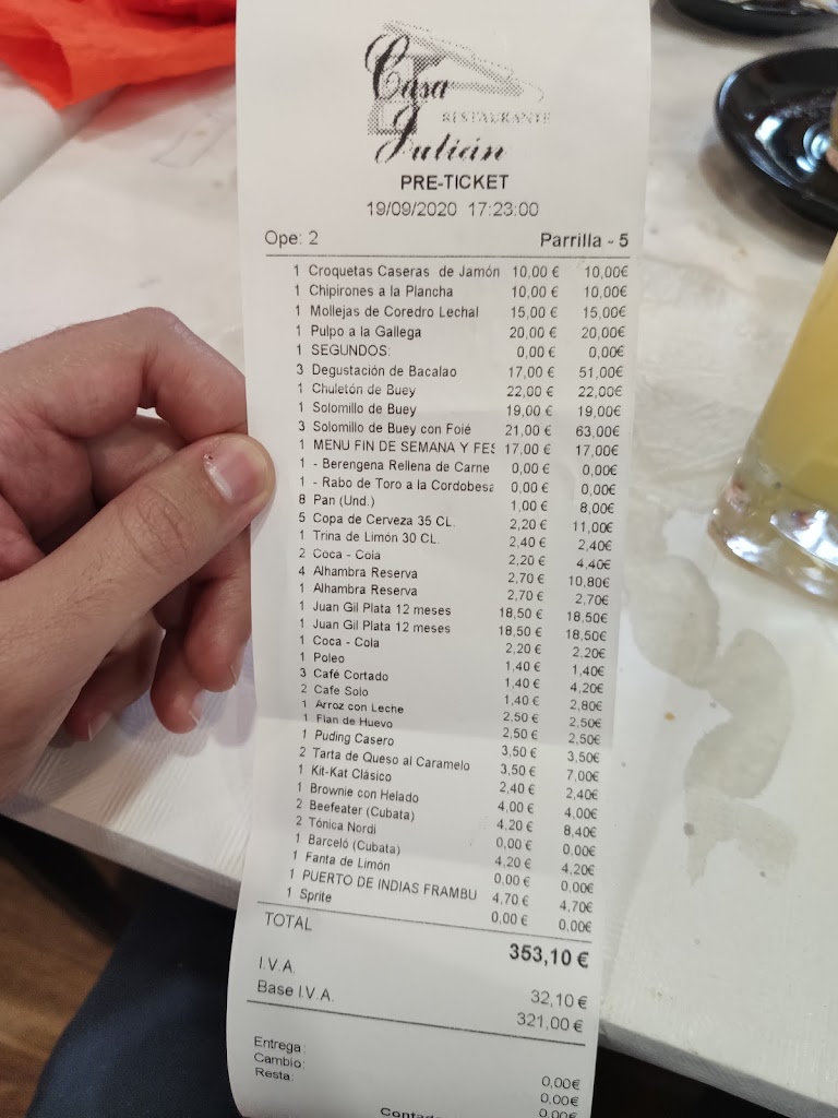 Restaurante Casa Julian — Carta