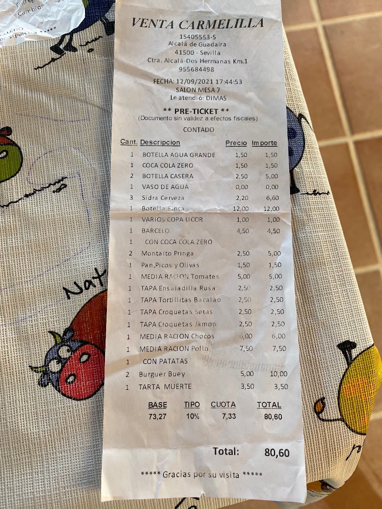 Venta Carmelilla — Carta