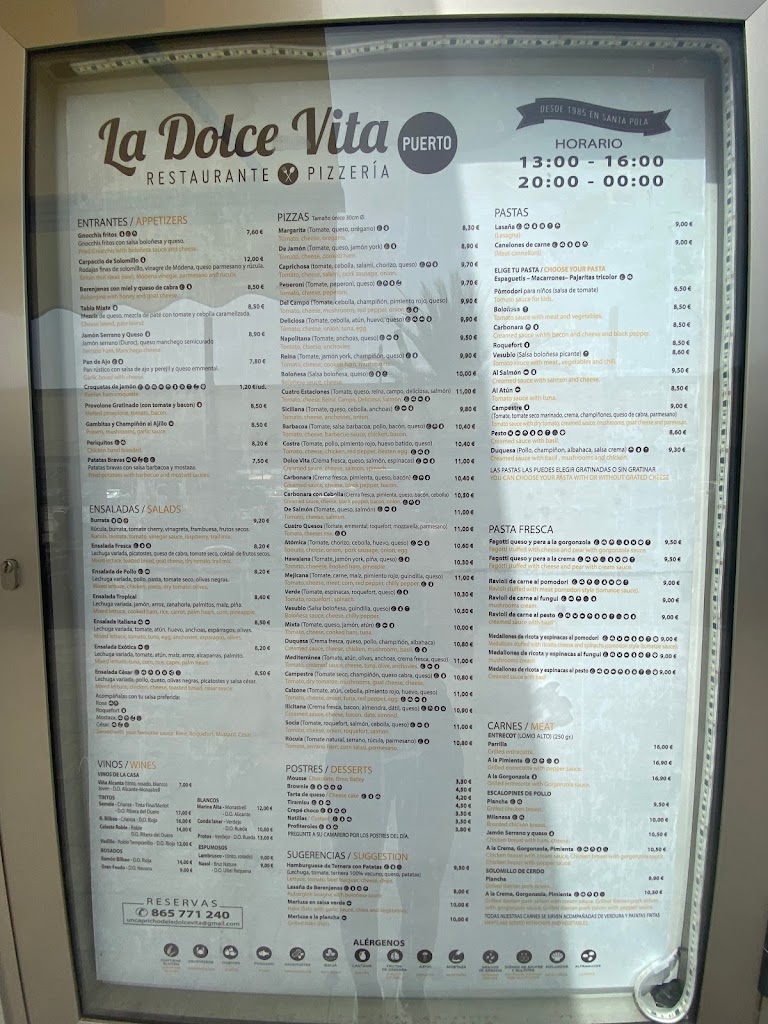 Pizzeria La Dolce Vita Puerto — Carta