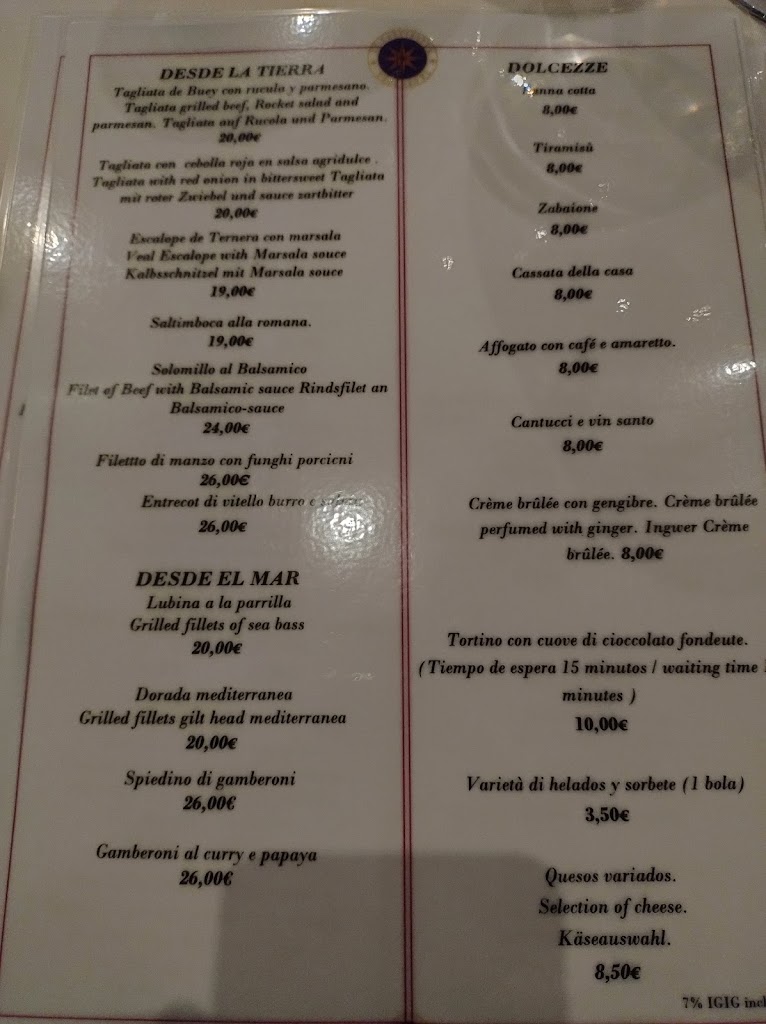 La Cantinetta Trattoria — Carta