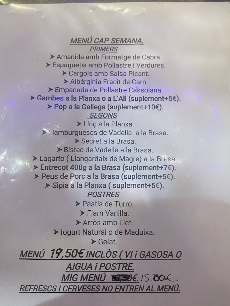 Restaurant La Pastora — Carta