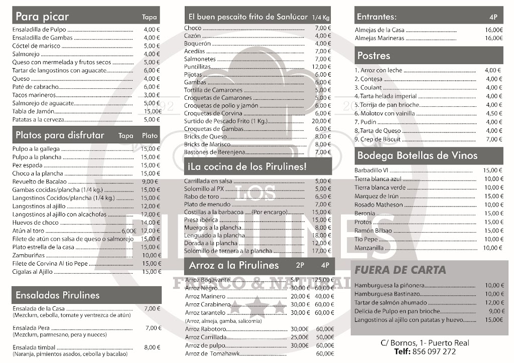 Bar Los Pirulines en Puerto Real — Carta