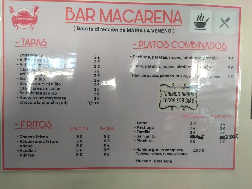 Bar Macarena — Carta