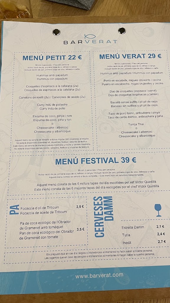 Bar Verat — Carta