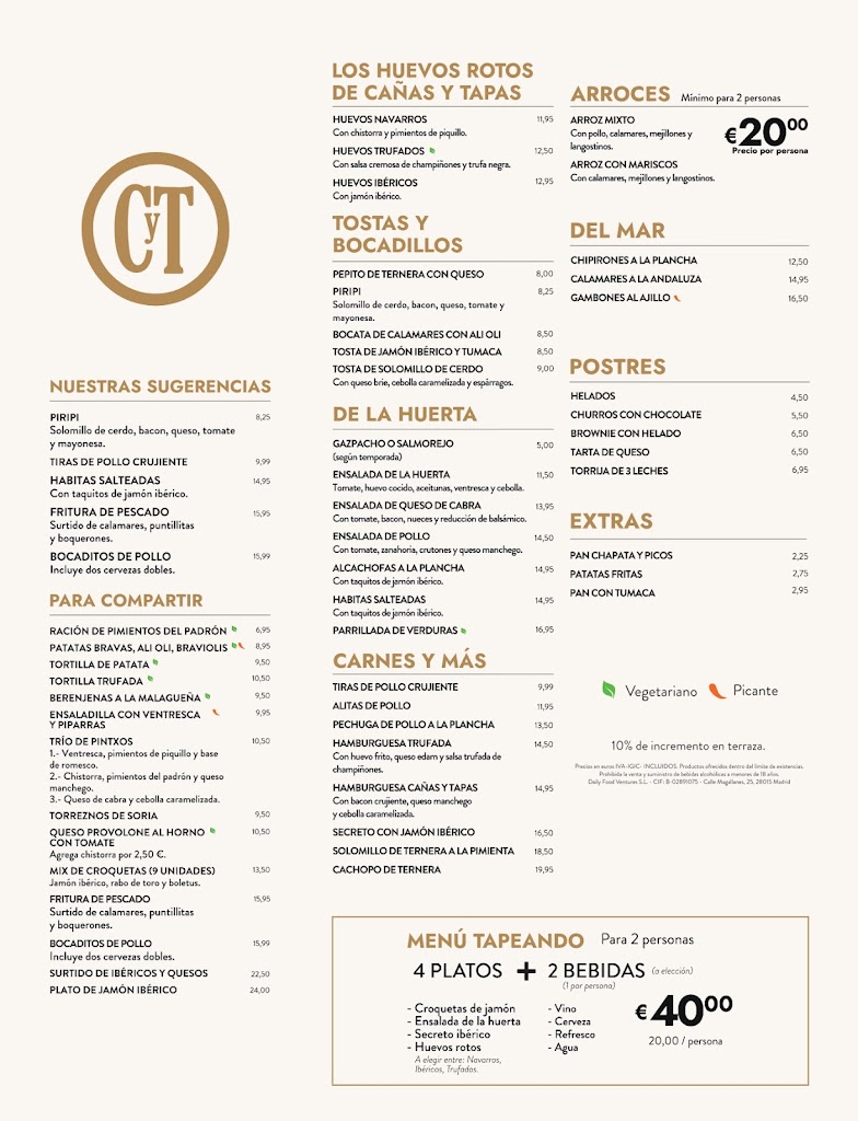 Canas y Tapas — Carta