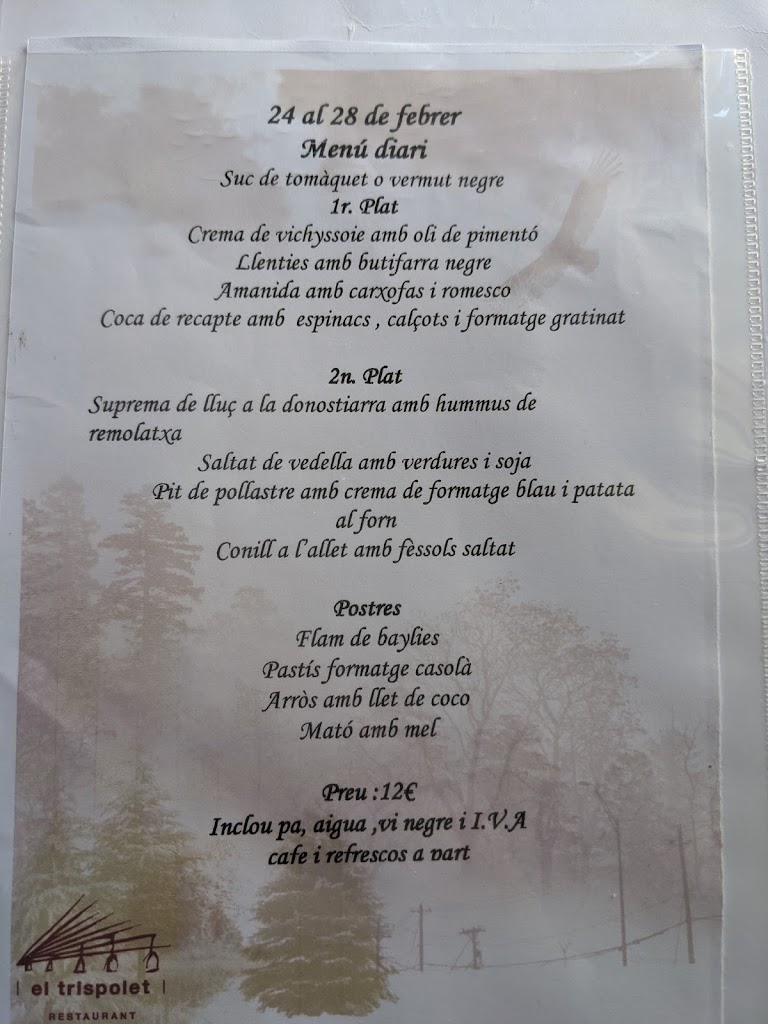 Restaurant El Trispolet — Carta