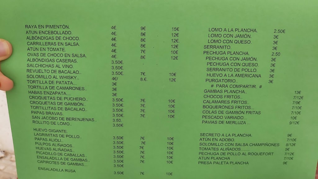 Restaurant El Costalero - Tapas Bar — Carta