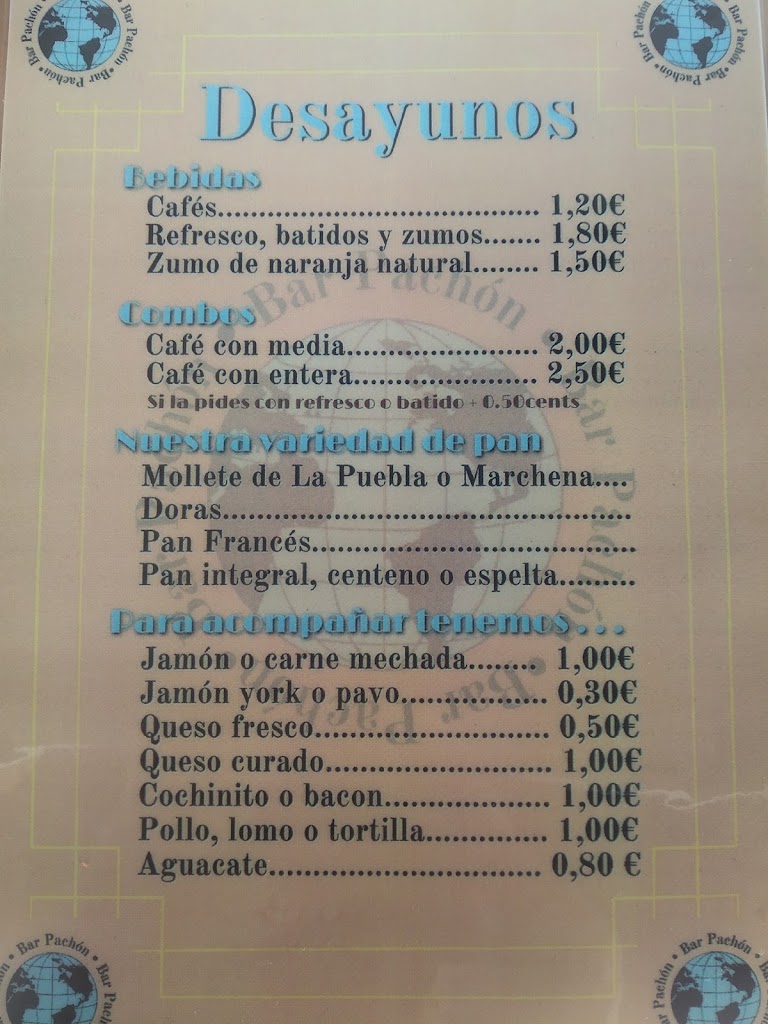 Bar Pachon Juniors — Carta