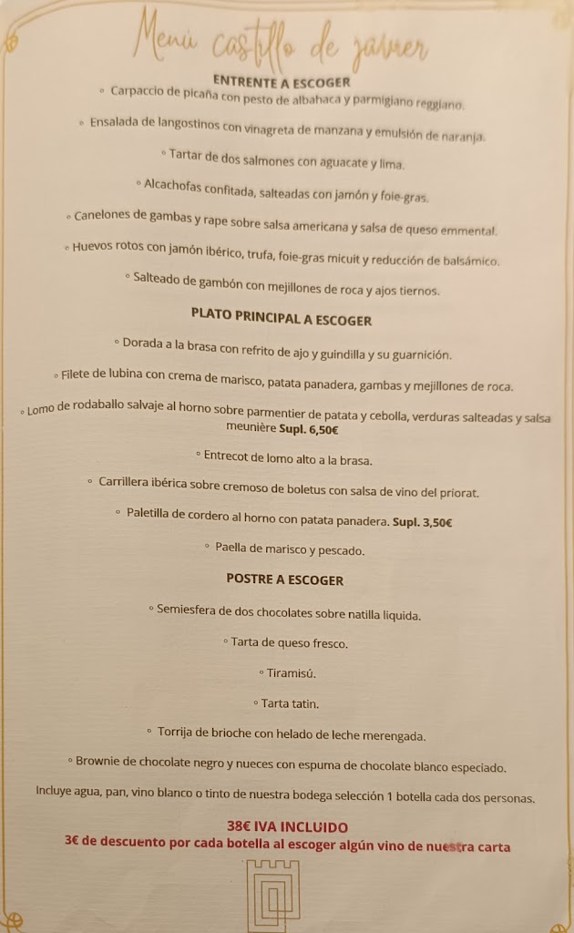 Restaurante cocteleria Castillo de Javier — Carta