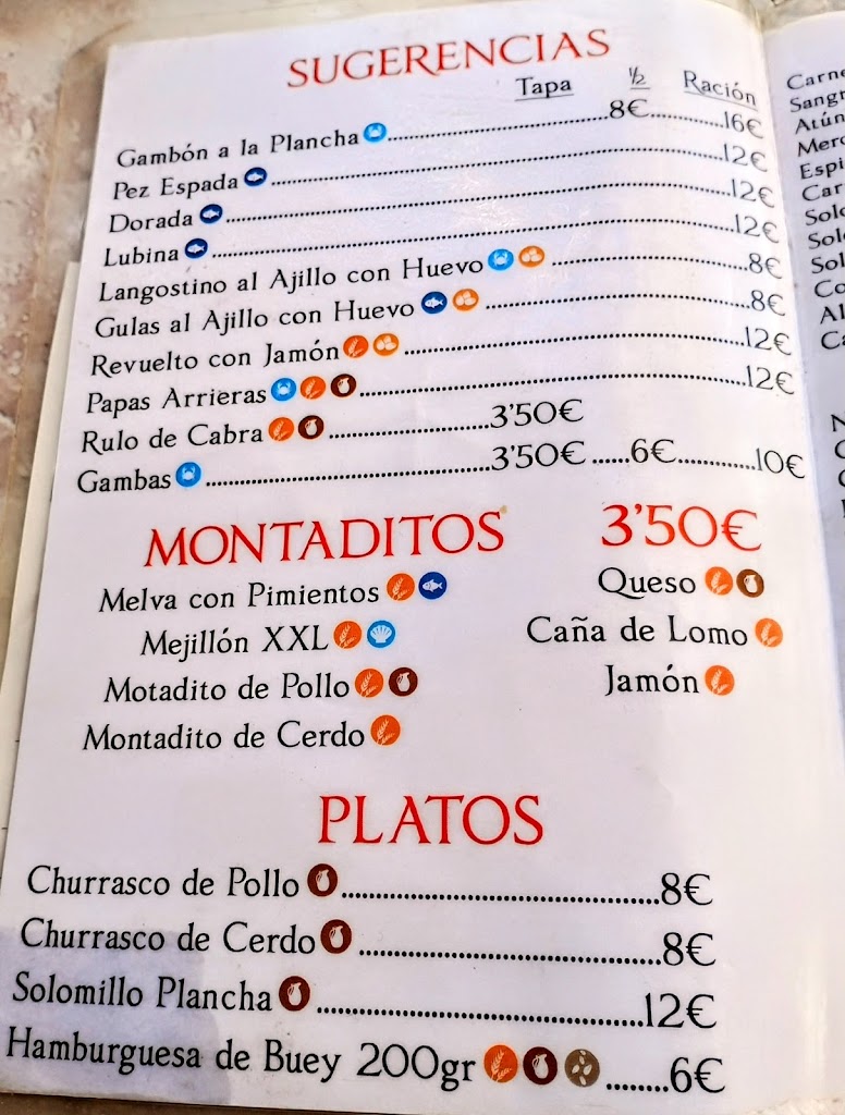 Bar Hermanos Gomez — Carta