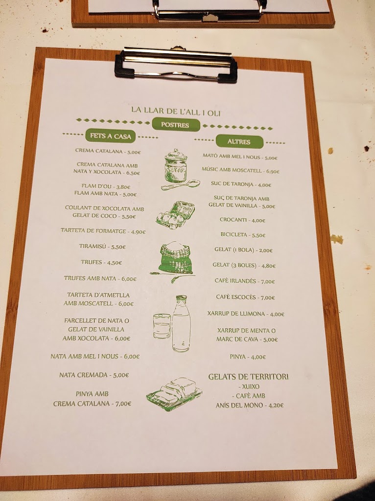Restaurant la Llar de l'All i Oli — Carta