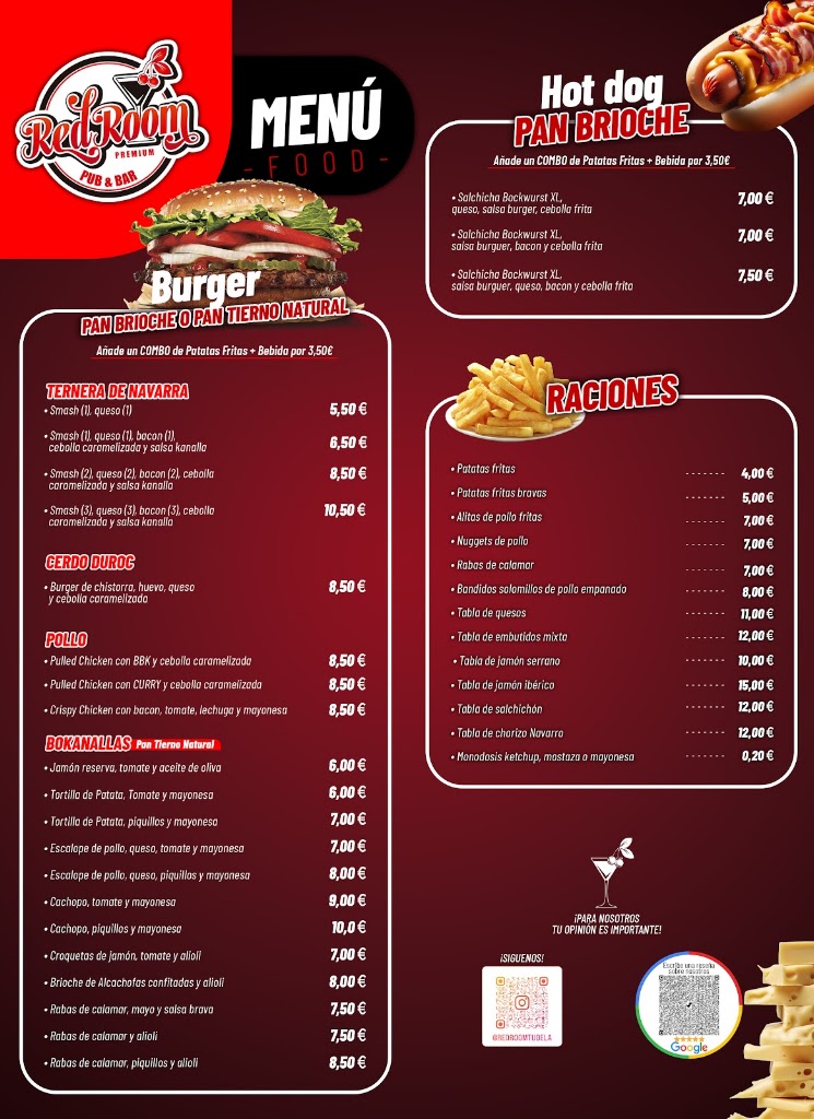 Red Room Pub & Bar — Carta