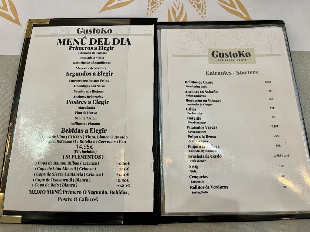 GustoKo Bar Restaurante — Carta