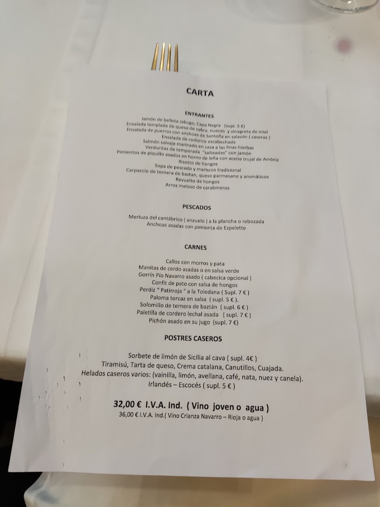 Restaurante Bertiz — Carta