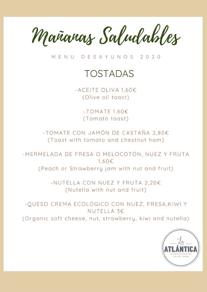 La Atlantica Cafe - Bar — Carta