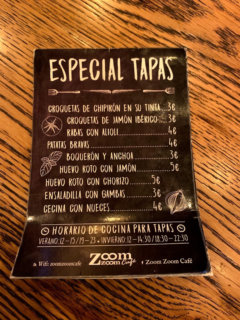 Zoom Zoom Cafe — Carta