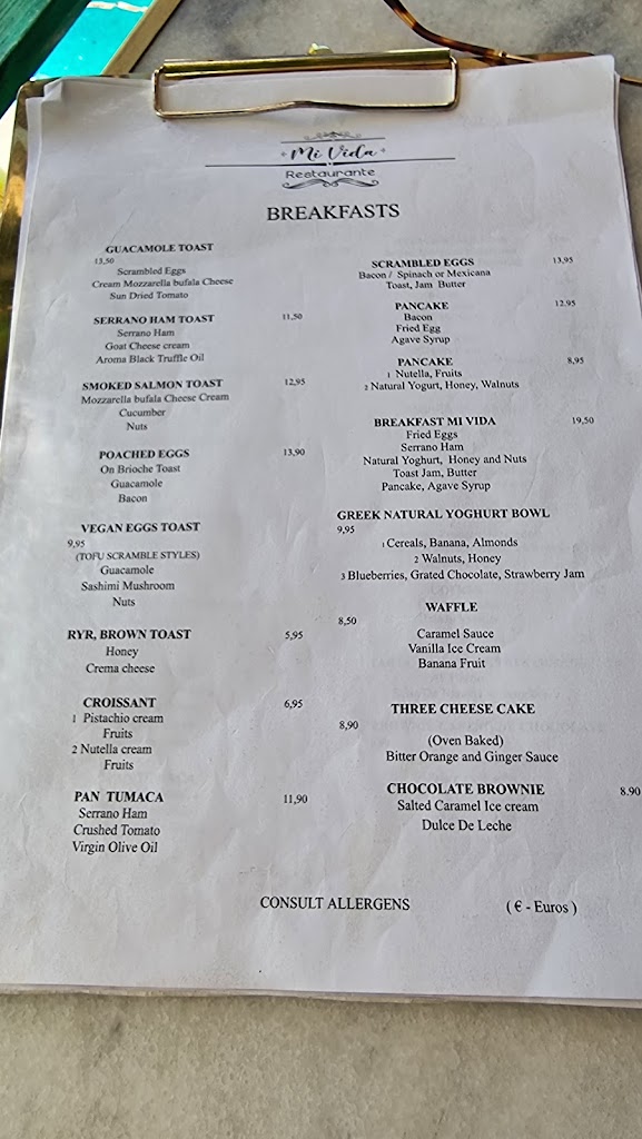 Mi vida restaurante mogan — Carta