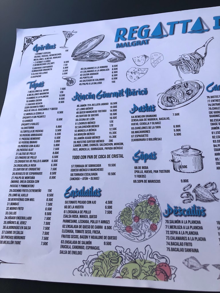 Cafeteria restaurante Regatta Ii — Carta