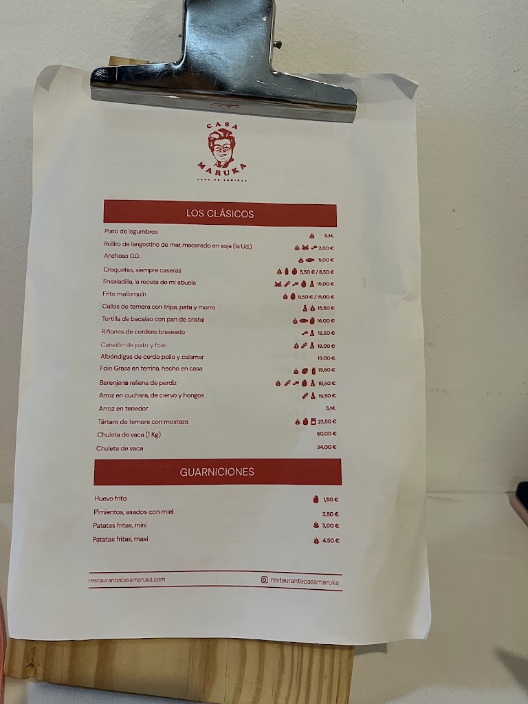 Restaurante Casa Maruka — Carta
