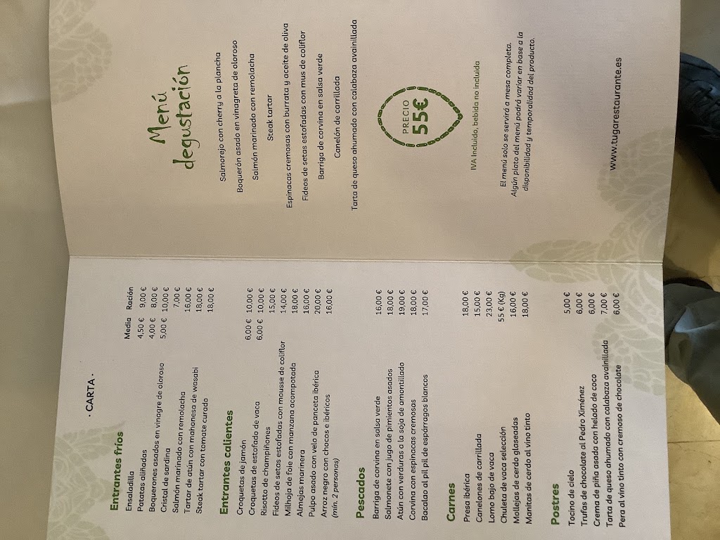 Restaurante Tuga — Carta