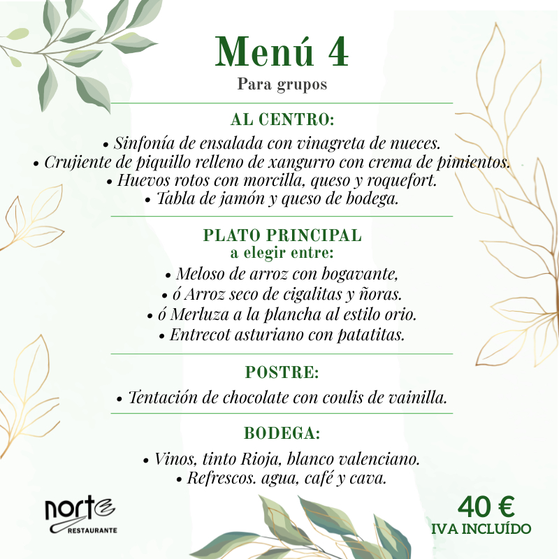 Restaurante Norte cafeteria — Carta