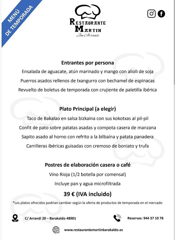 Restaurante Martin - Jon Arrausi — Carta