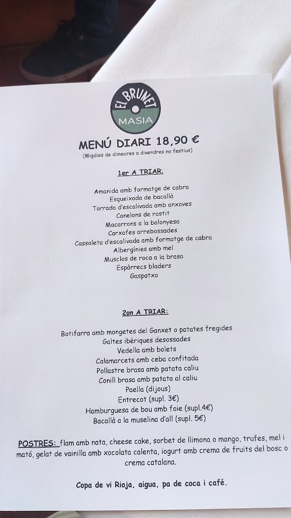 Masia El Brunet — Carta