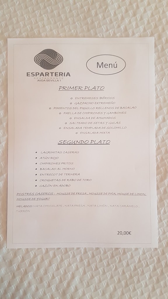 Esparteria Bar Restaurante — Carta