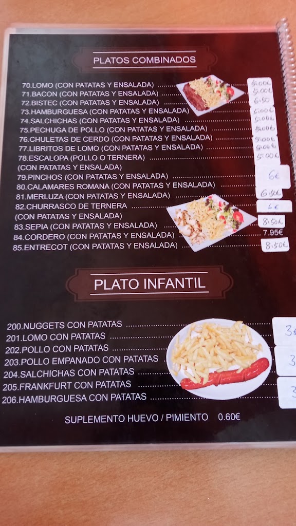 Bar restaurant Cantonada — Carta