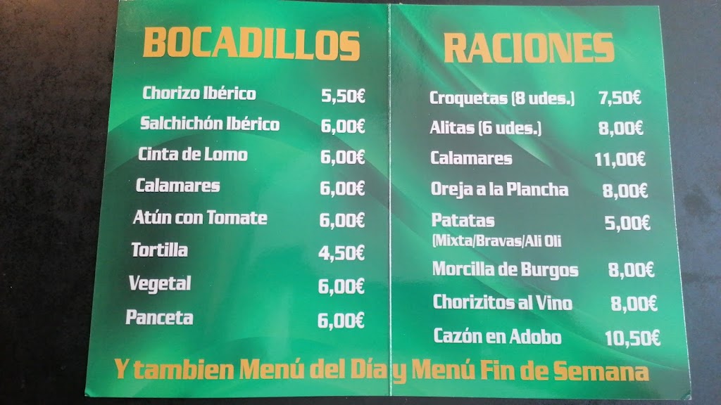 BAR ESPARTALES — Carta