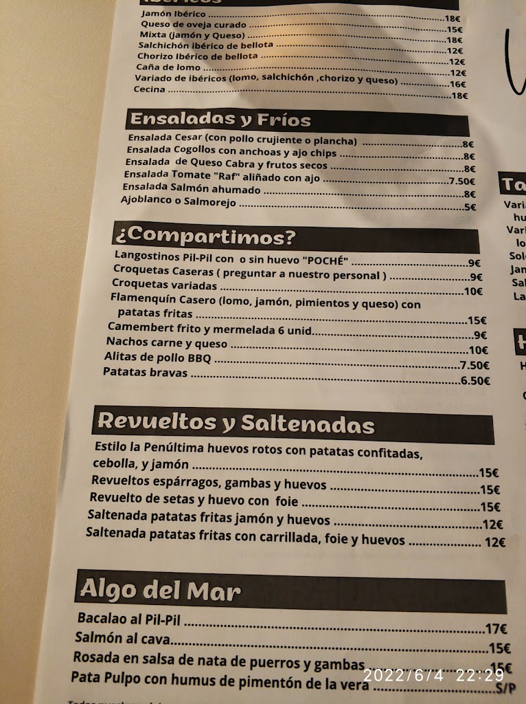 BODEGUITA LA PENULTIMA — Carta