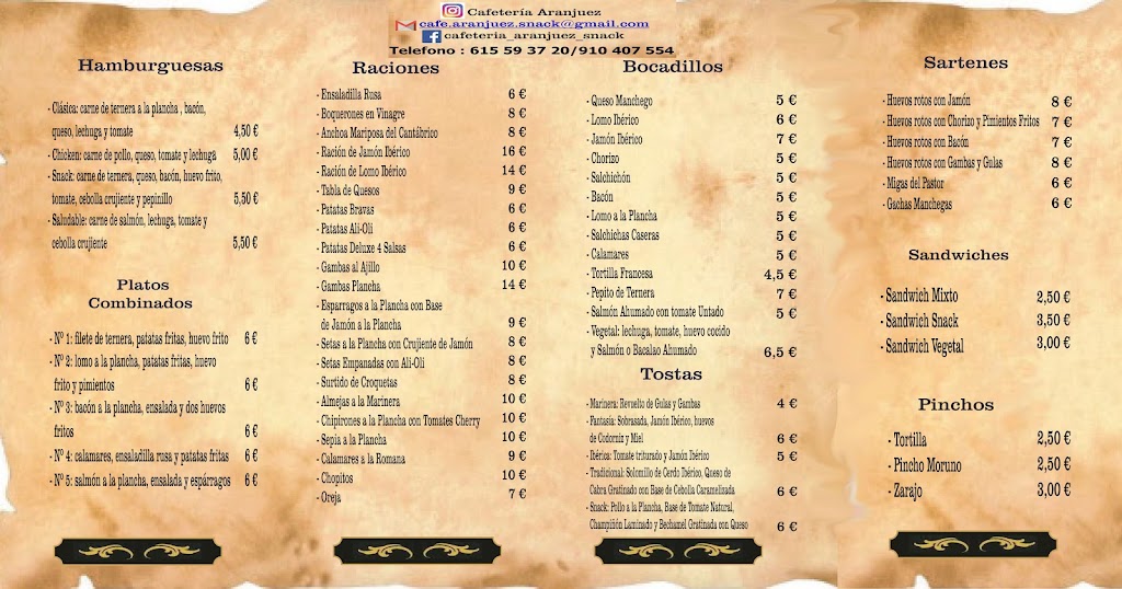Cafeteria Aranjuez — Carta
