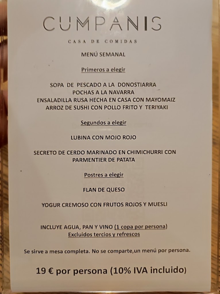 Restaurante Cumpanis - Casa de Comidas — Carta