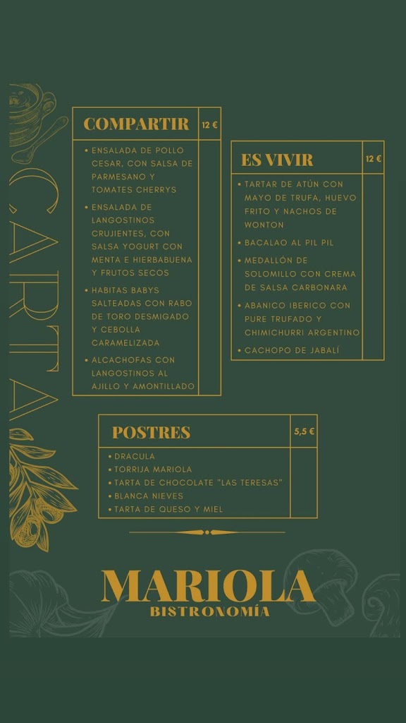 Mariola Bistronomia — Carta