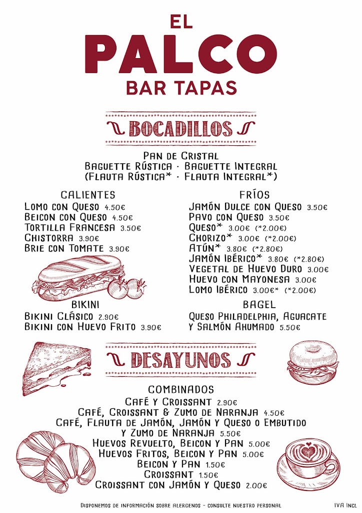 El Palco Bar Tapas — Carta