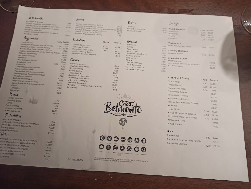 Cerveceria " Casa Belmonte " — Carta