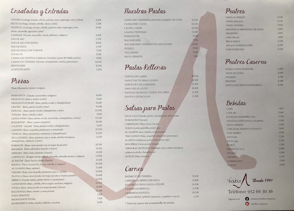 Pizzeria Vesubio Estepona — Carta