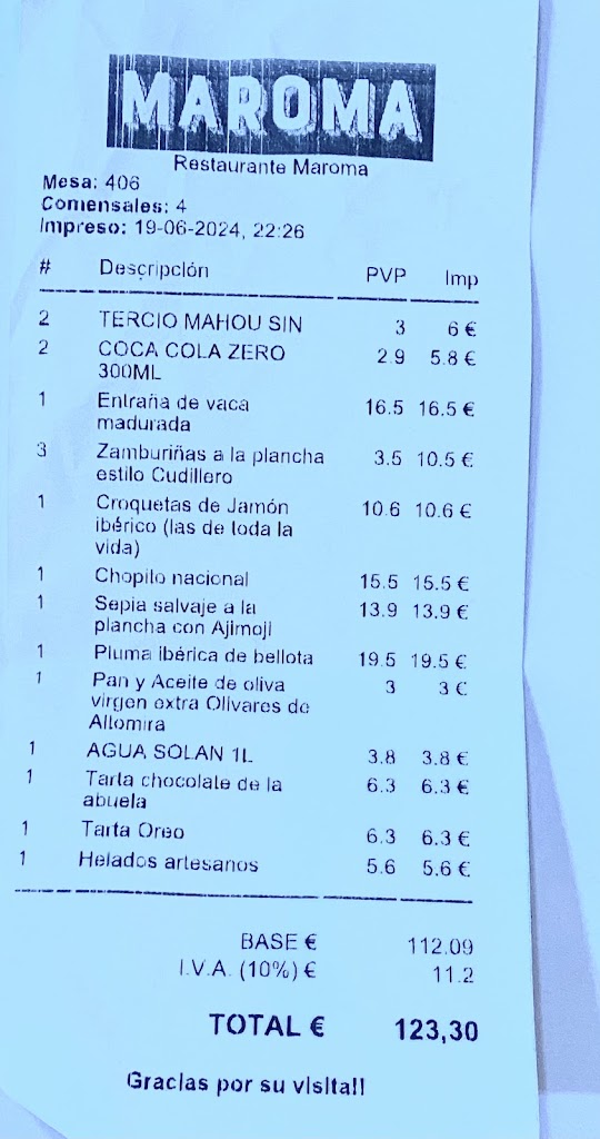 Restaurante Maroma — Carta