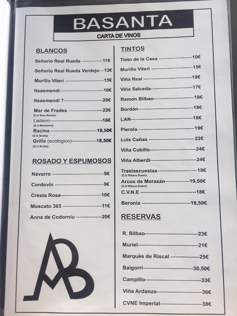 Asador Basanta — Carta