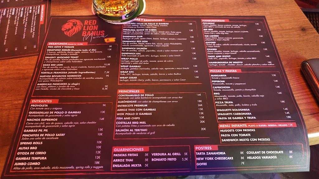 Restaurante Red Lion Banus — Carta