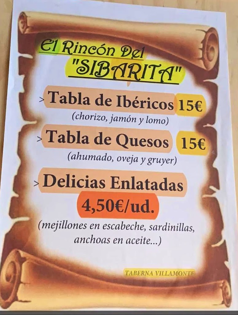 Bar Villamonte Taberna — Carta
