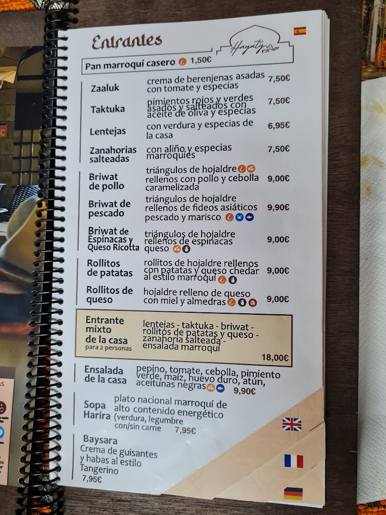 Hayaty restaurante — Carta