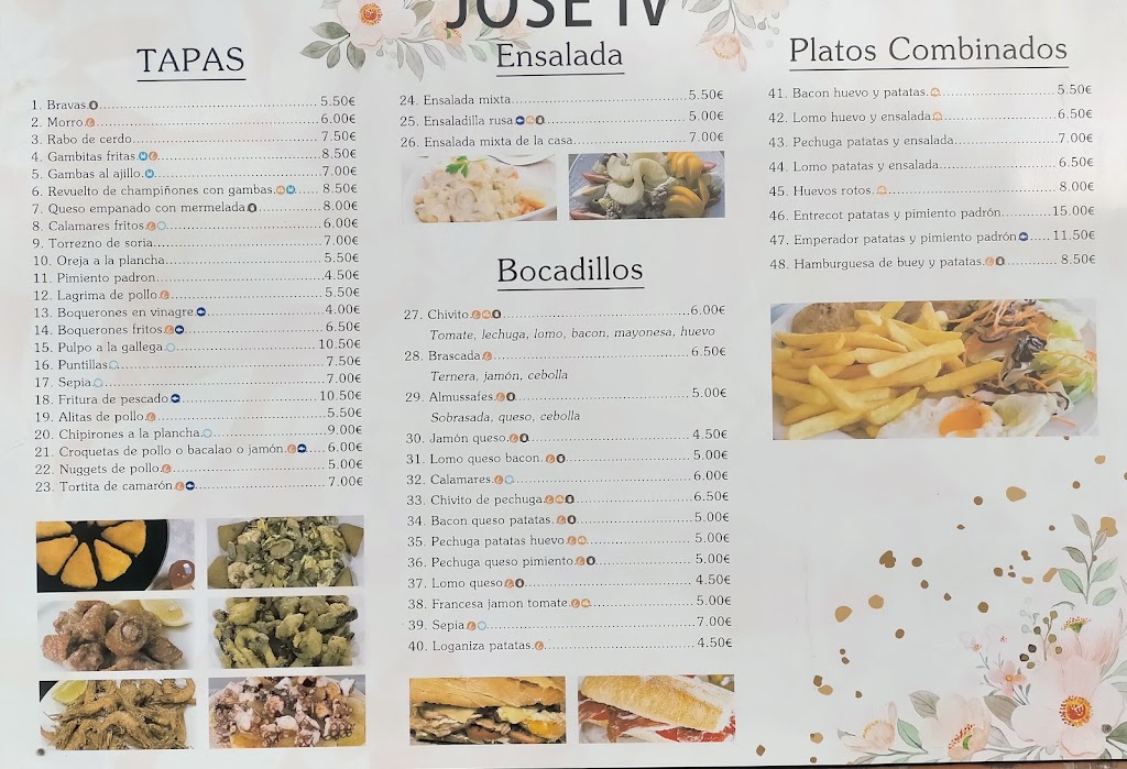 Bar restaurante Jose (IV) — Carta