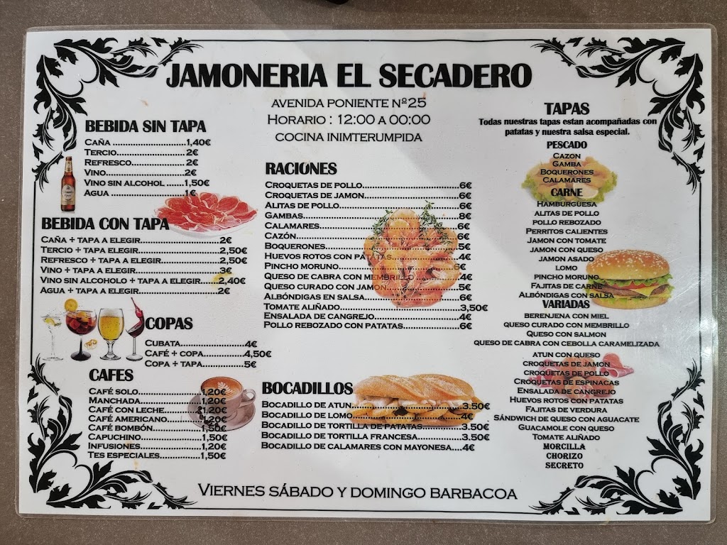 Cerveceria Jamoneria El Secadero — Carta