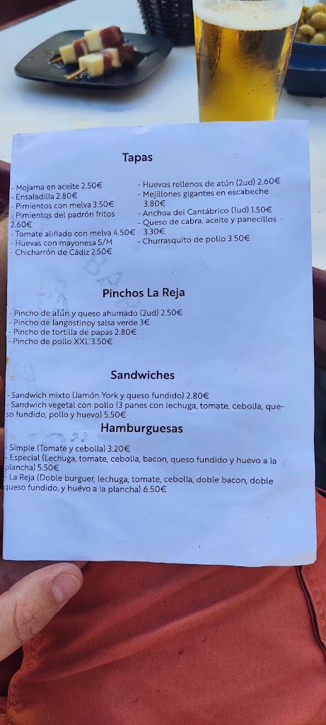 Cruzcampo Bar La Reja "Animo" — Carta