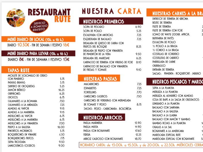 Gastro Grill by Rute — Carta