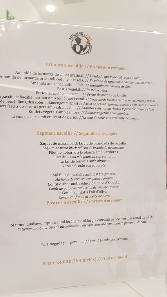 Restaurant L'Estel — Carta