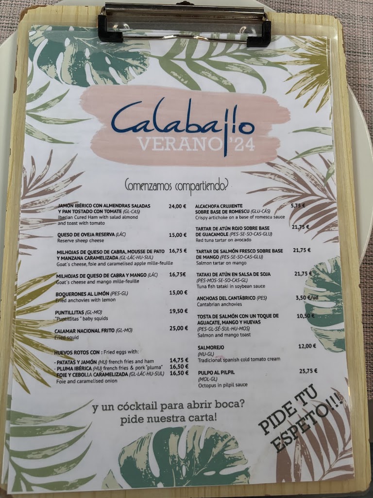 Restaurante Calabajio — Carta