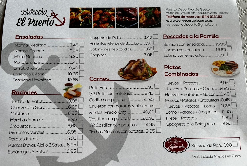 Restaurante Cervecera El Puerto — Carta
